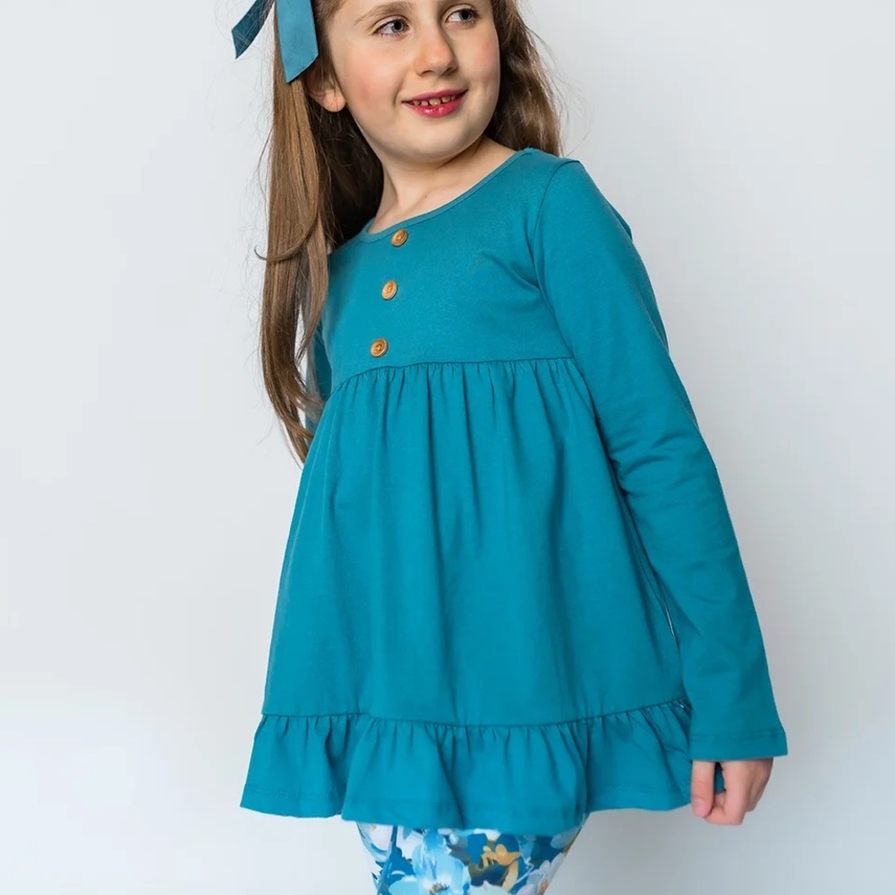 Millie Loves Lily Teal Long Sleeve Babydoll Kids Top - Size 10